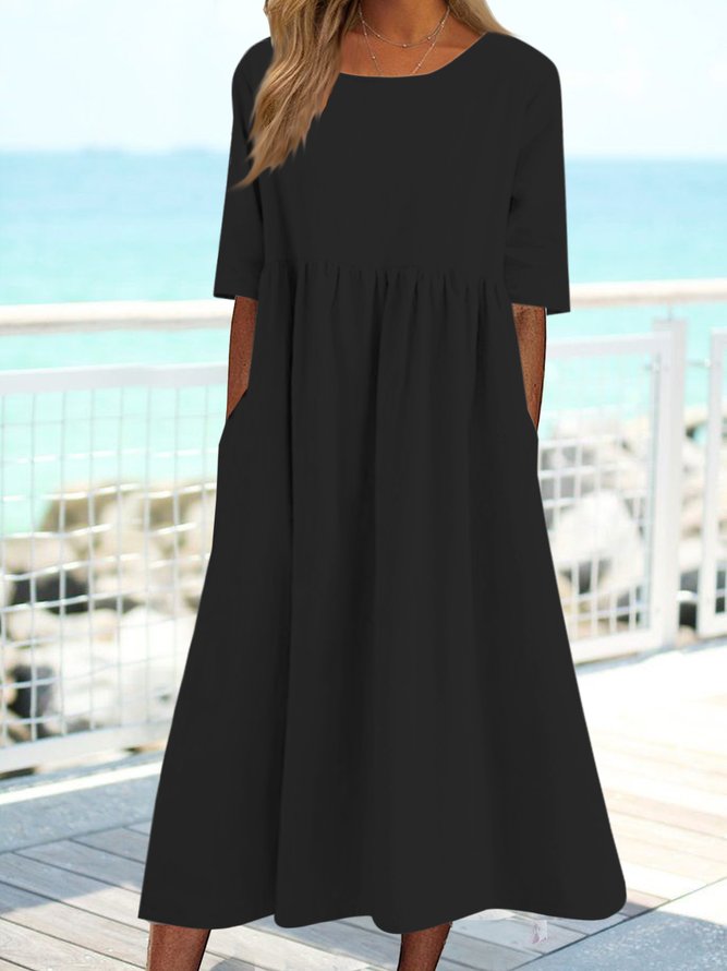 Plain loose pocket Long Dress Plus Size