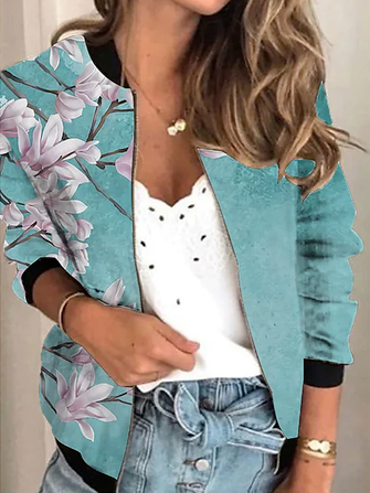 Casual Floral Regular Fit Crew Neck Other Coat