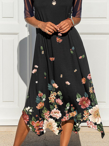 JFN Square Neck Square Neck Floral Midi Prom Dress