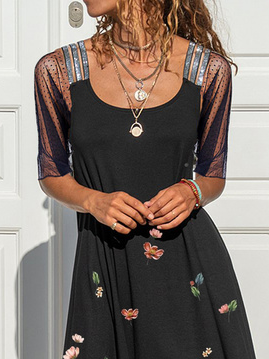 JFN Square Neck Square Neck Floral Midi Prom Dress