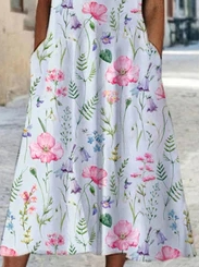 JFN Round Neck Floral Casual Midi Dresses