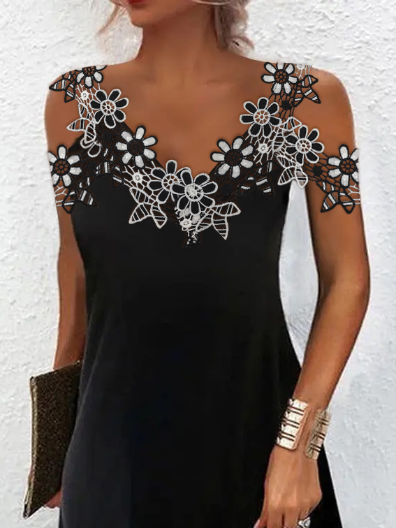 JFN V Neck Lace Black  Party?Mini Prom Dress
