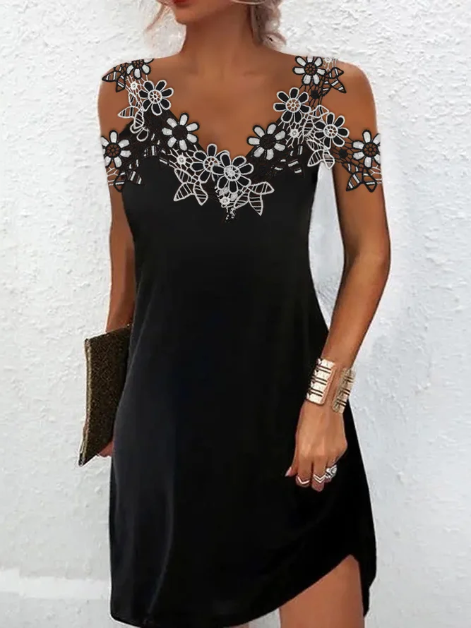 JFN V Neck Lace Black  Party?Mini Prom Dress