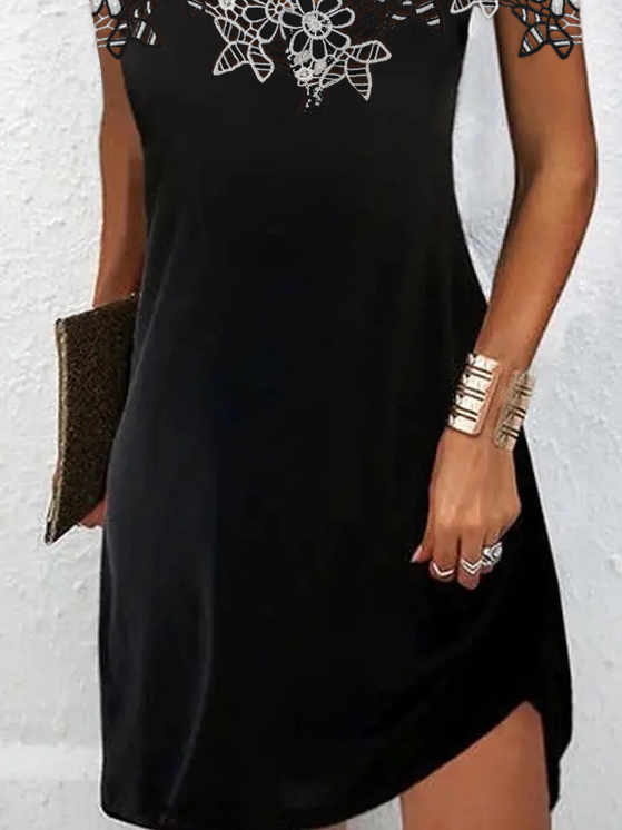 JFN V Neck Lace Black  Party?Mini Prom Dress