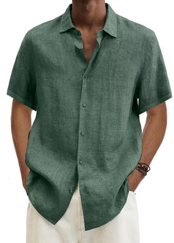 Cotton Linen Style American Casual Basic Versatile Linen Shirt