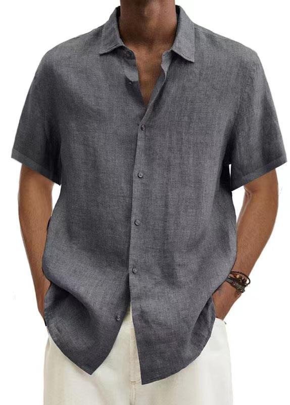 Cotton Linen Style American Casual Basic Versatile Linen Shirt