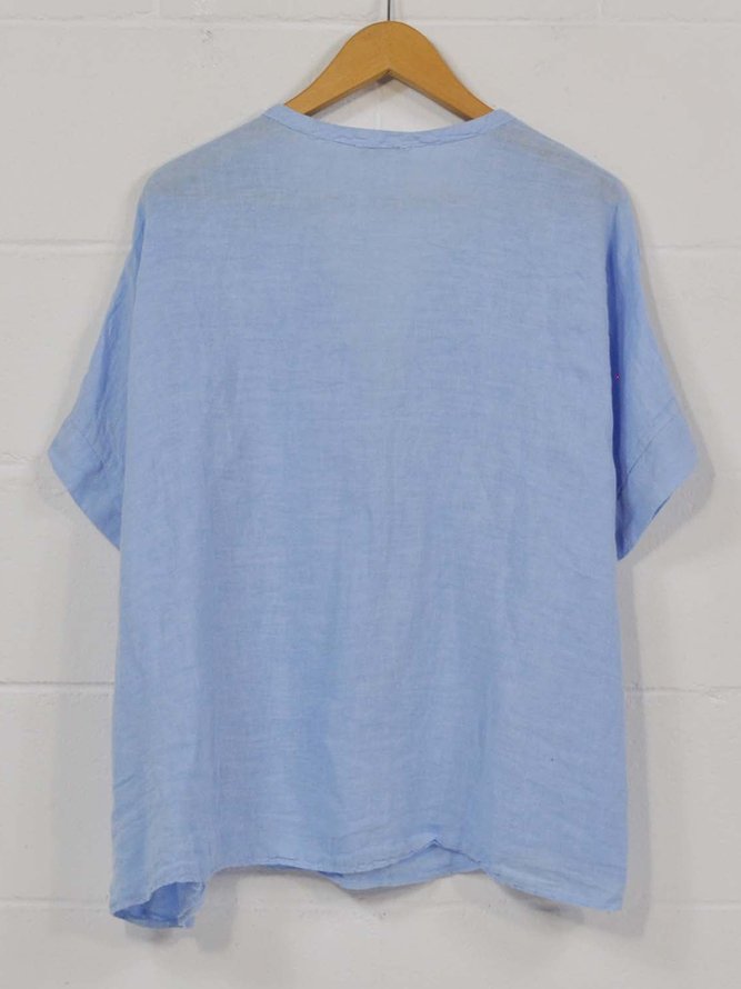Casual Cotton Plain Blouse V Neck Tunic Shirt