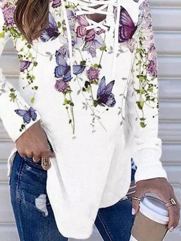 V Neck Casual Butterfly Tops