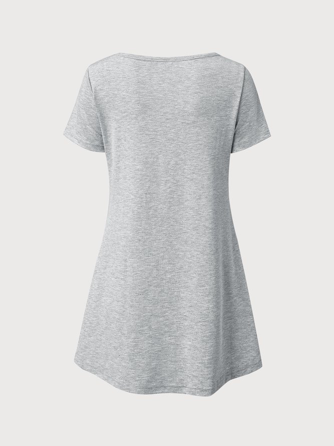 JFN V Neck Cut-out Basic Plain Casual Short Sleeve T-Shirt/Tee