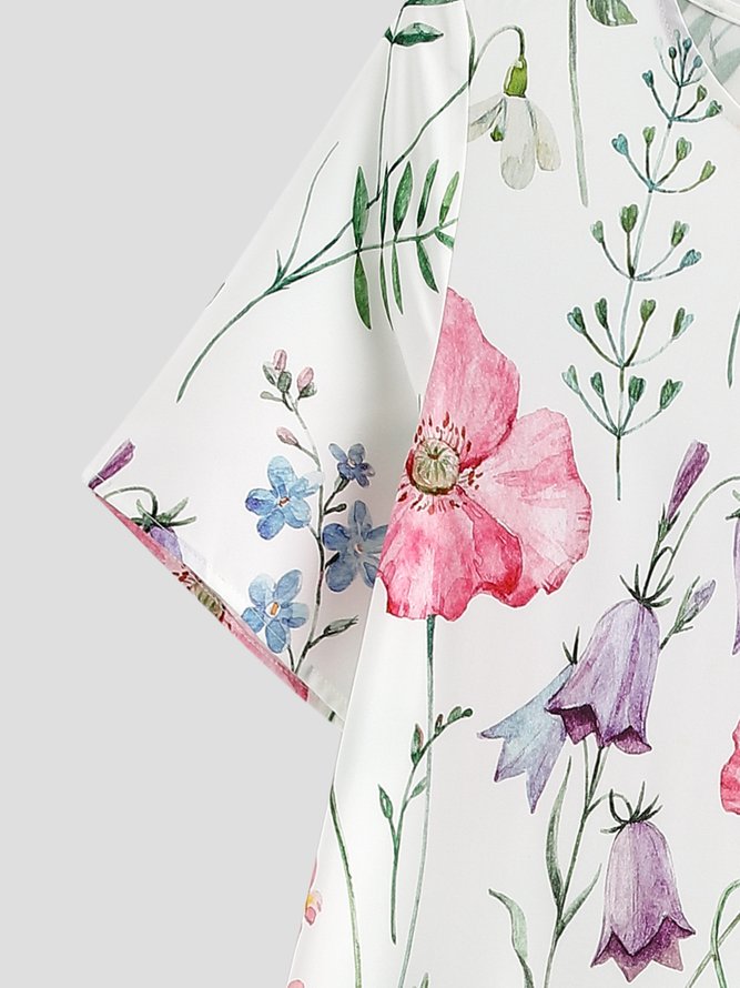 Women's Casual Holiday Weekend Floral T-shirt  Short Sleeve Print V Neck Basic Top