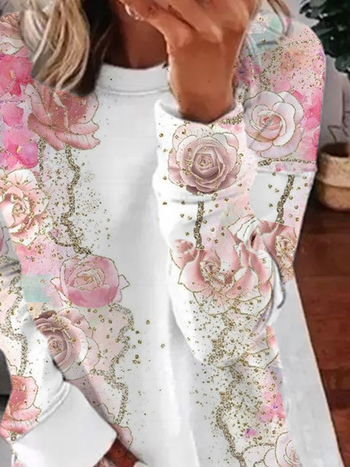 JFN Crew Neck Floral Loose Sweatshirt