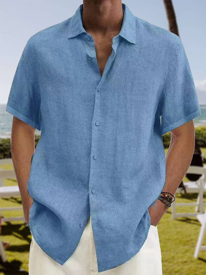 Cotton Linen Style American Casual Basic Versatile Linen Shirt