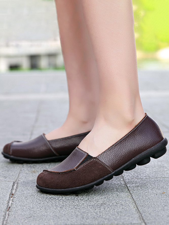 Faux Suede Panel Leather Comfort Soft Flats