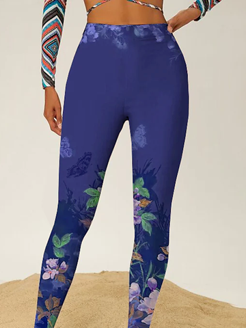 Casual Floral Tight Leggings Ankle Pants