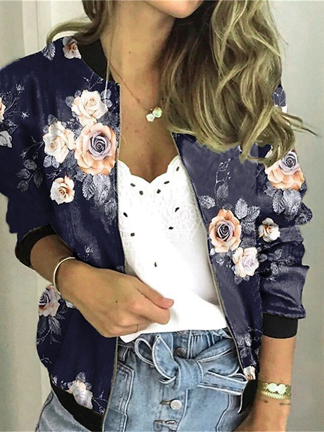 Women Casual Floral Autumn V neck Micro-Elasticity Loose Long sleeve H-Line Regular Size Other Coat