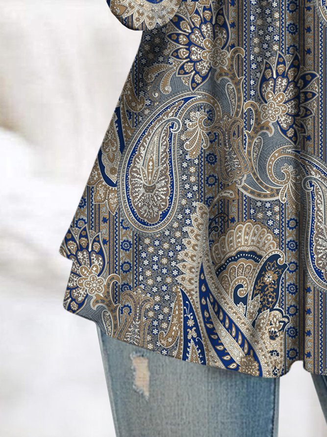Retro folk Paisley half open button loose top tunic