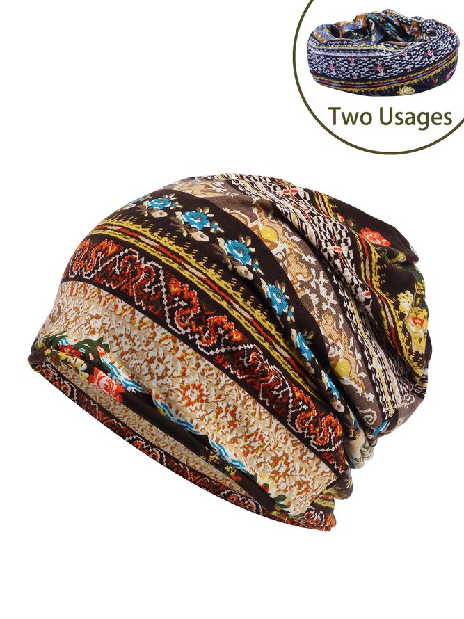 National Pattern Baotou Cap Two Usages Scarf/Hat No Pilling