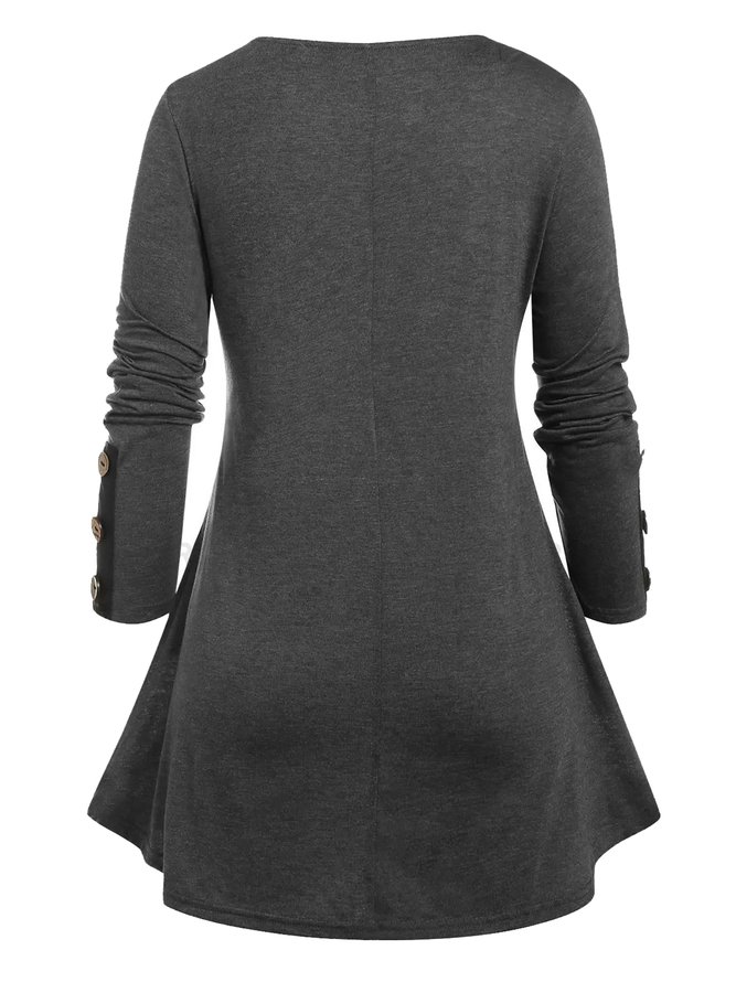 JFN Crew Neck Color Block Casual Black & Gray Tunic Top