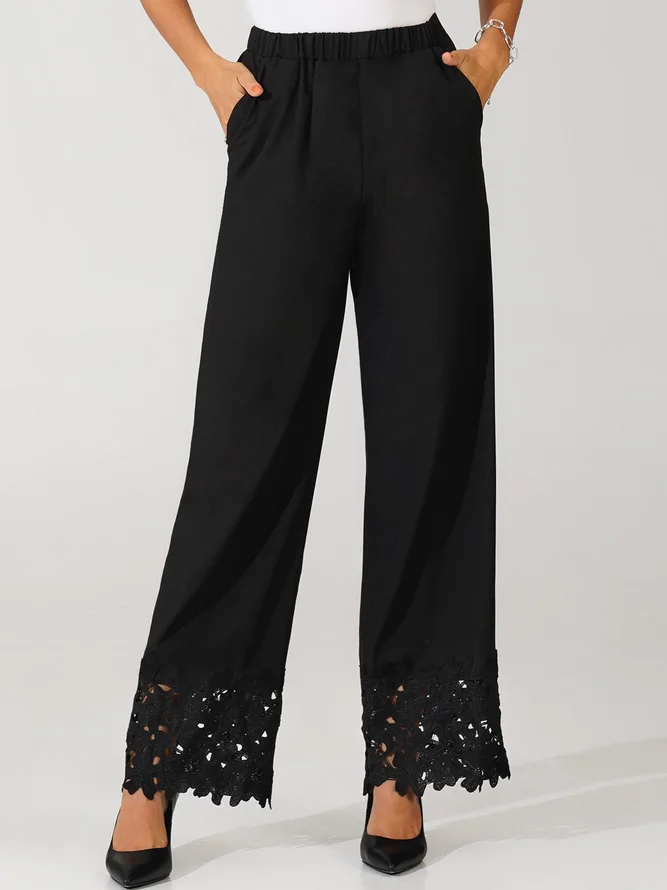 JFN Plain Autumn Urban Lace Straight Flowy Pants