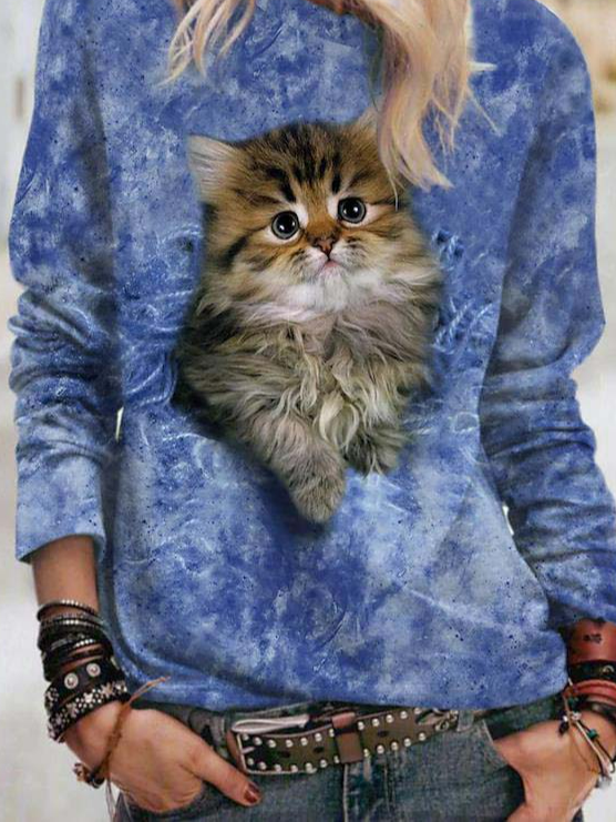 Women's Sweatshirt Pullover Cat Print Casual Sports 3D Print Active Streetwear Hoodies Sweatshirts