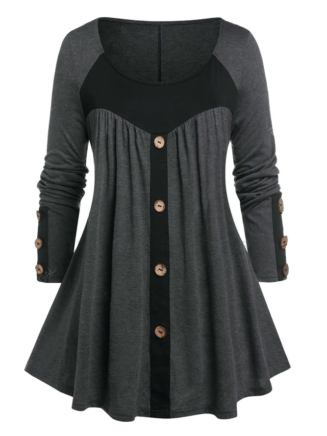 JFN Crew Neck Color Block Casual Black & Gray Tunic Top