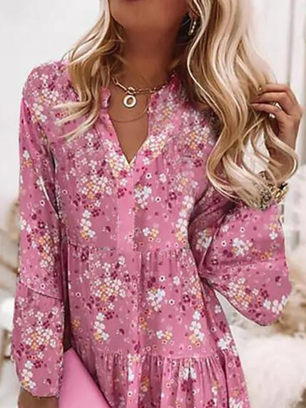 Ruffled Sleeves V Neck Floral Dress