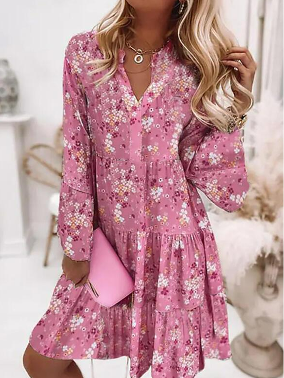 Ruffled Sleeves V Neck Floral Dress
