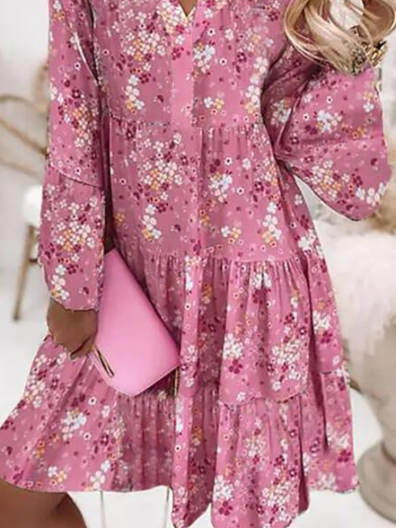 Ruffled Sleeves V Neck Floral Dress