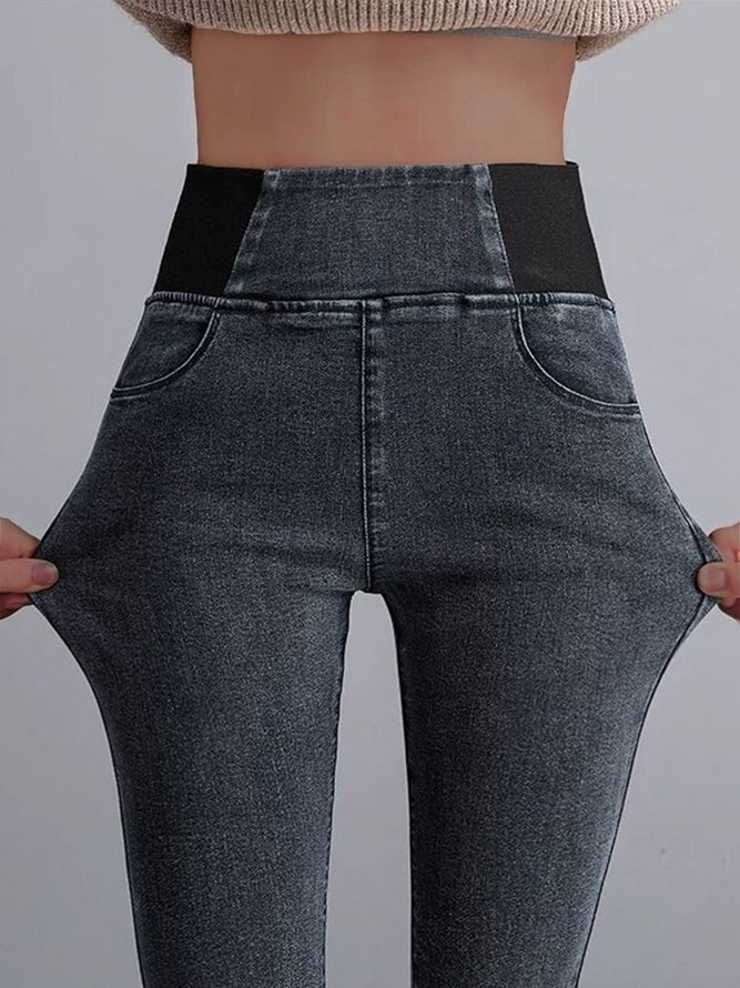 JFN Elasticity Waist Loose Plain Denim Jeans