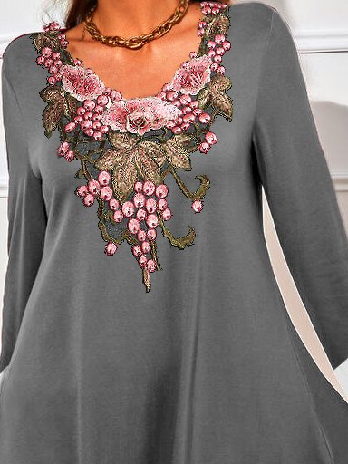 Women Casual Color Block Autumn Polyester Micro-Elasticity Regular Fit Midi Long sleeve A-Line Dresses