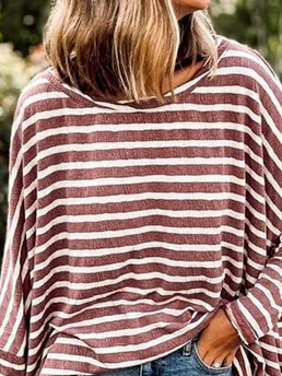 Striped Casual Autumn Daily Loose Long sleeve H-Line Regular Regular Size Tops for Women
