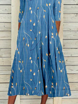 Women's A Line Dress Midi Dress Blue Half Sleeve Floral Ruched Print Spring Summer Crew Neck Casual Modern