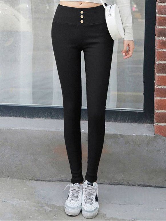 JFN Casual Plain Autumn Natural Tight Long Medium Elastic Leggings