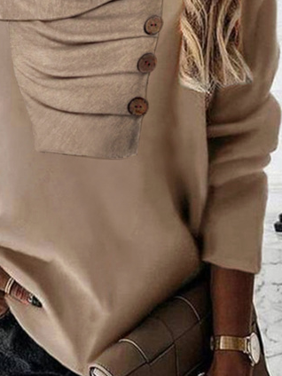 New pile collar button casual long sleeve women Sweatshirt