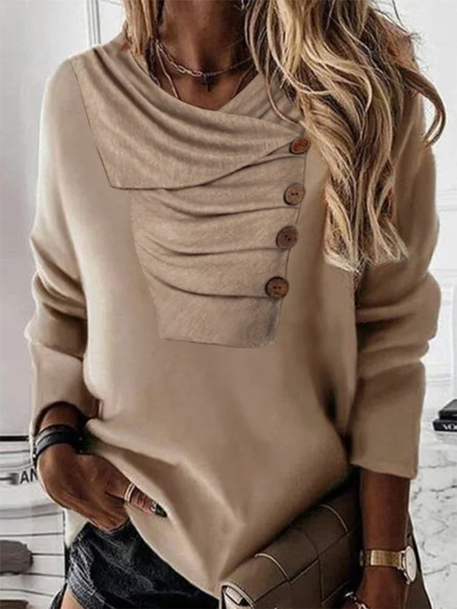 New pile collar button casual long sleeve women Sweatshirt