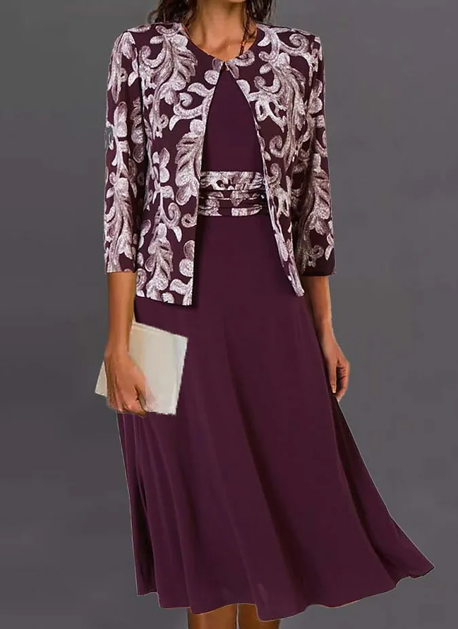 JFN Ethnic Urban Party Formal Occasion Two-Piece Set Dress with Cardigan