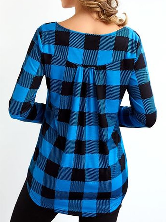 Casual Crew Neck Plaid Top