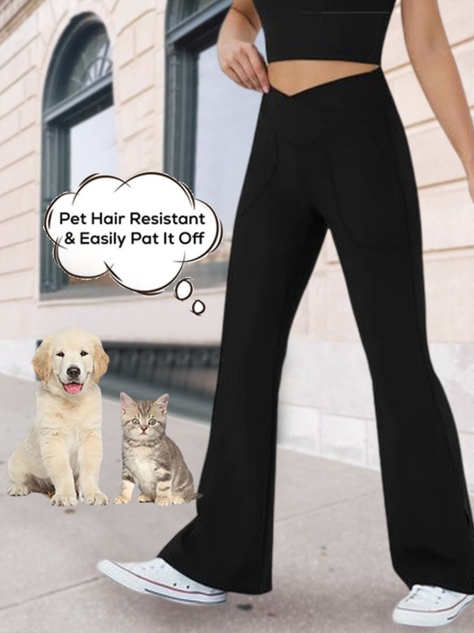 JFN Casual Plain Autumn Elastic Pet Hair Resistant Daily Straight Pants