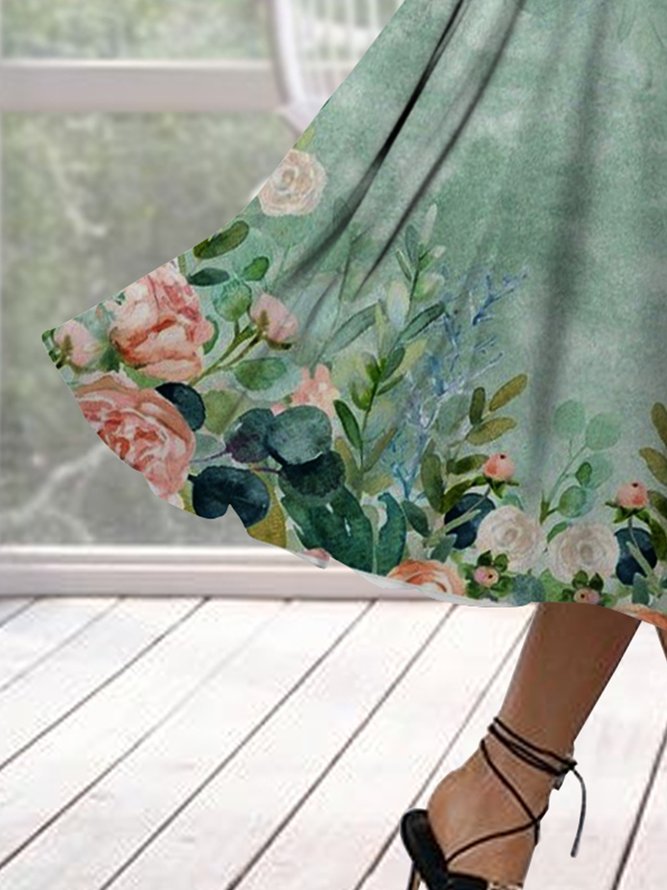 Gradient flower loose holiday A-line midi Dress
