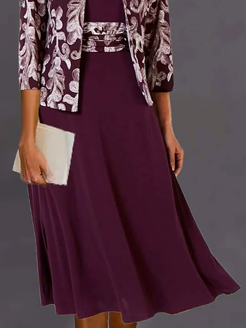 JFN Ethnic Urban Party Formal Occasion Two-Piece Set Dress with Cardigan