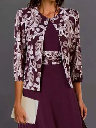 JFN Ethnic Urban Party Formal Occasion Two-Piece Set Dress with Cardigan