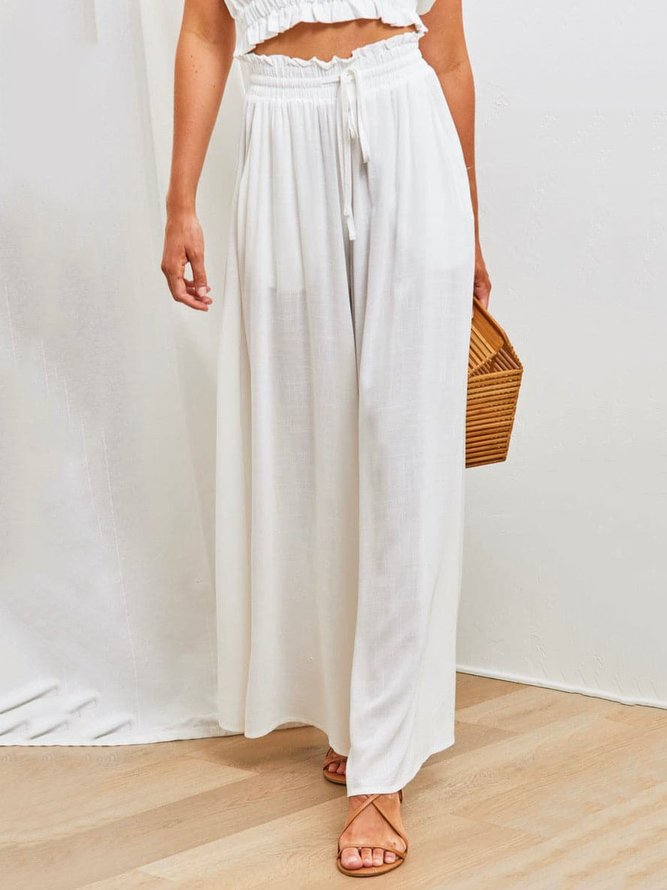 JFN Loose Plain Casual Elastic Band Flare Leg Pants