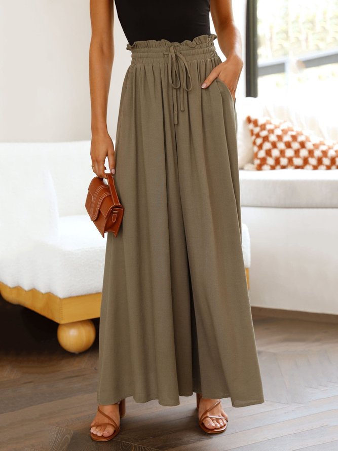JFN Loose Plain Casual Elastic Band Flare Leg Pants