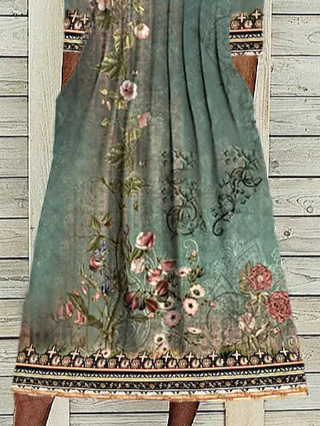 Floral  V Neck Casual Jersey Dress