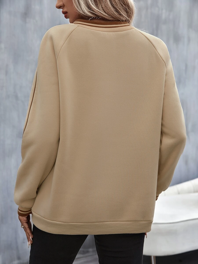 Casual Cotton-Blend Text Letter V neck Sweatshirt