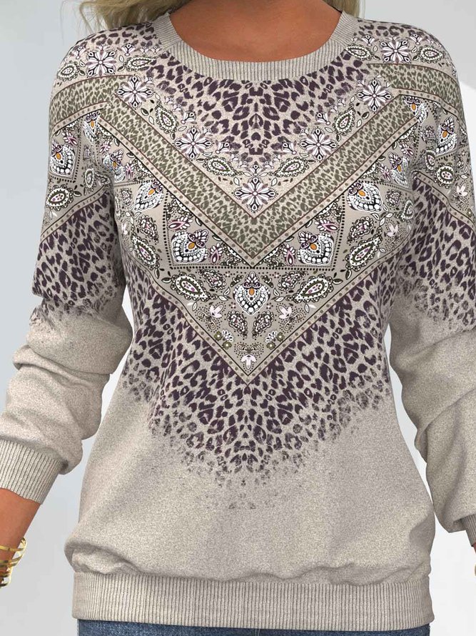Casual Crew Neck Ethnic Sweatshirt