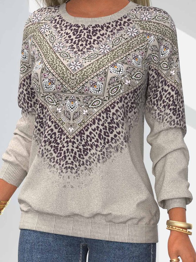 Casual Crew Neck Ethnic Sweatshirt