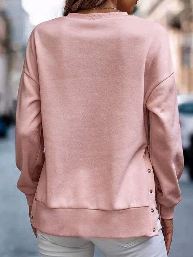 JFN Round Neck Split Metal Clasp Buckle Loose Sweatshirt