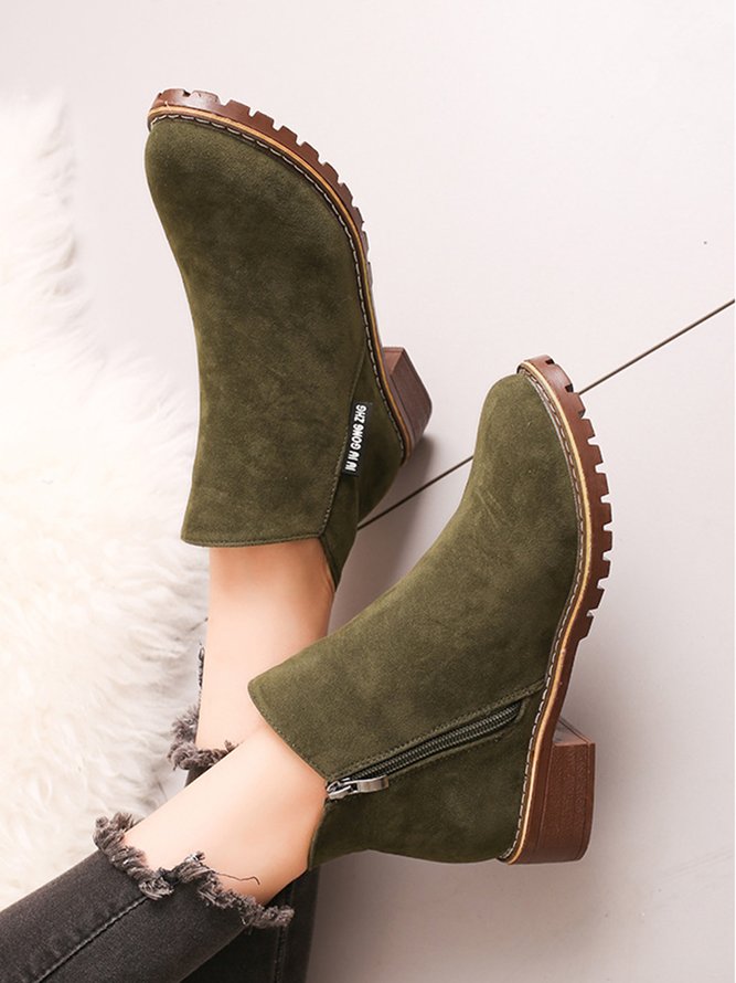 Women British Style Urban Round Toe Comfortable Zip Chunky Heel Low Heel Boots