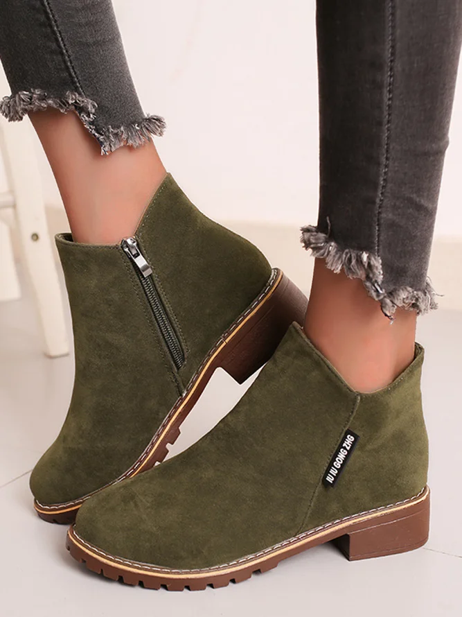 Women British Style Urban Round Toe Comfortable Zip Chunky Heel Low Heel Boots